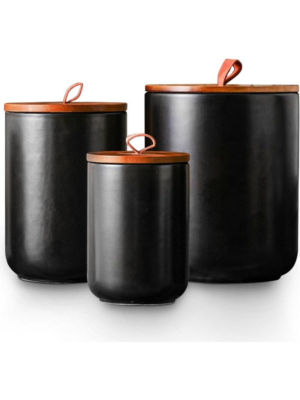 Stylish Black Ceramic Canister Set - 3 Piece with Airtight Bamboo Lids for